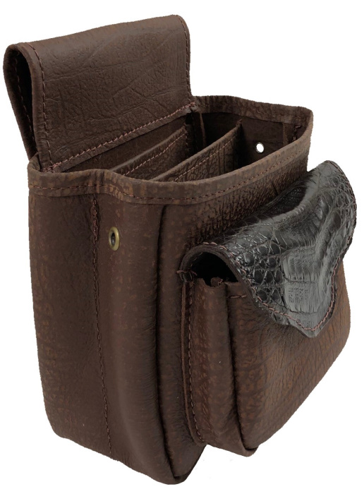(image for) Brown Crocodile Belly & Cape Buffalo Shotgun Shell Belt Pouch Deluxe